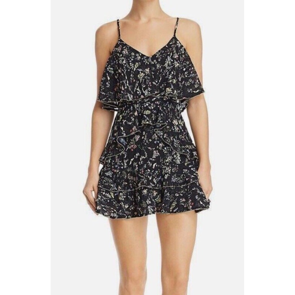 La Maison Talulah Ruffle Mini Dress Womens Size M Black Floral Tiered Party